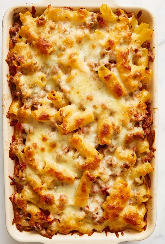 Baked Rigatoni with Italian Sausage Ragu , Spinach & Very Cheesy Bechamel